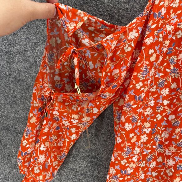 Veronica Beard Blouse Women 6 Red Floral Cold Shoulder Long Sleeve Silk Casual - Picture 3 of 8